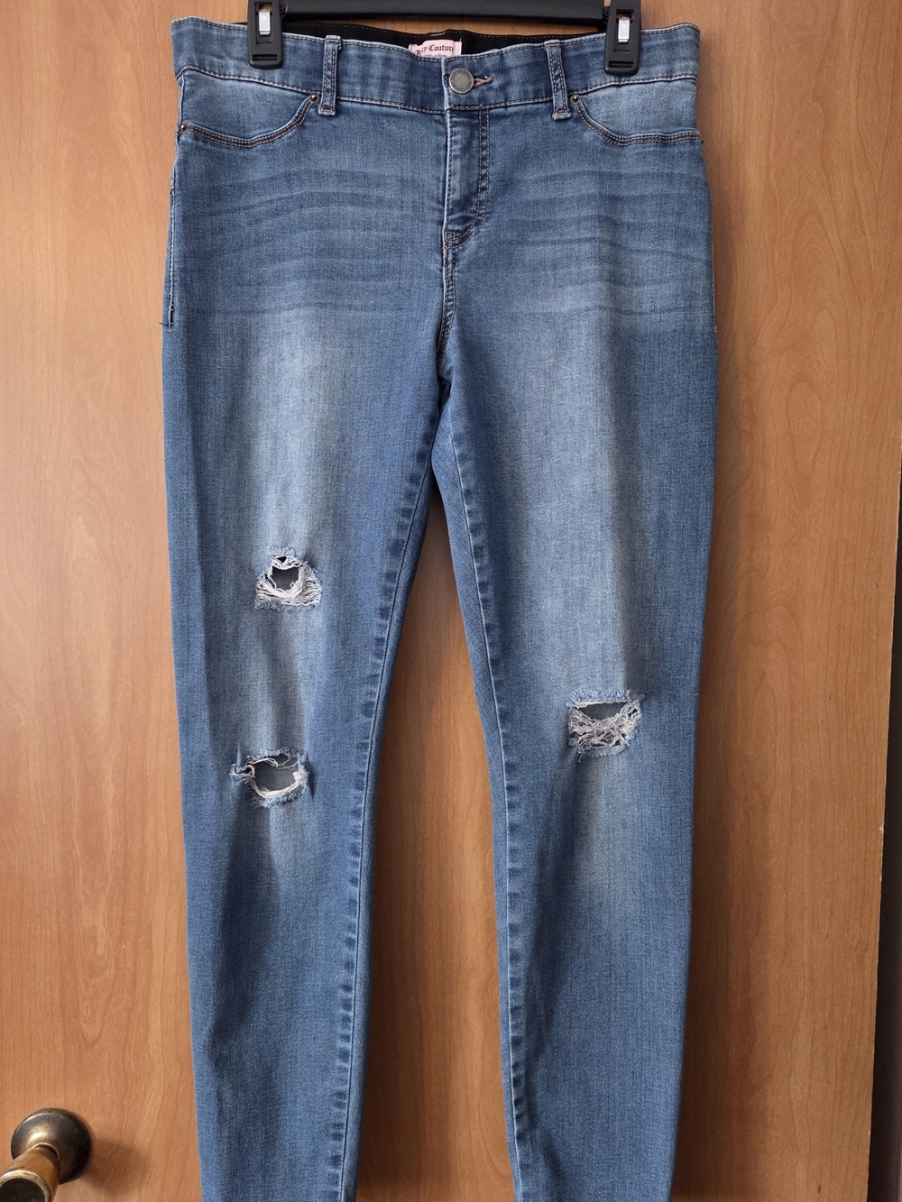 JUICY COUTURE Medium Blue Distressed Skinny Jeans Size 10 Stretch Comfy